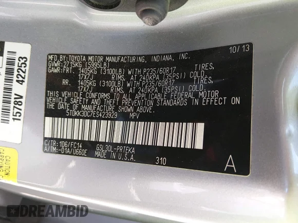 ✅ 2014 Toyota Sienna LE • VIN: 5TDKK3DC7ES423929 • Лот: 45094080. Опубліковано раніше на IAAI з пробігом 248 232 миль. Безкоштовний доступ до архіву аукціонних продажів зі США та докладний звіт про історію автомобіля на DreamBid. Зображення 9.