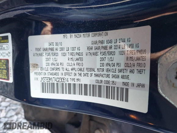 ✅ 2010 Mazda CX-9 Grand Touring • VIN: JM3TB3MV7A0230514 • Lot: 42492216. Wystawiony na IAAI z przebiegiem Nie podano. Bezpłatny archiwum sprzedaży aukcyjnych z USA i szczegółowy raport historii pojazdu na DreamBid. Zdjęcie 9.