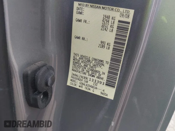 ✅ 2009 Nissan Altima S • VIN: 1N4AL24E89C133393 • Лот: 45302871. Опубликован ранее на IAAI с пробегом 83 803 миль. Бесплатный доступ к архиву аукционных продаж из США и подробный отчёт об истории автомобиля на DreamBid. Изображение 9.