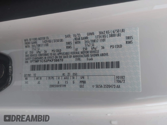 ✅ 2023 Ford F-150 XLT • VIN: 1FTMF1C52PKF59870 • Lot: 44077051. Wystawiony na IAAI z przebiegiem 30 917 mil. Bezpłatny archiwum sprzedaży aukcyjnych z USA i szczegółowy raport historii pojazdu na DreamBid. Zdjęcie 9.