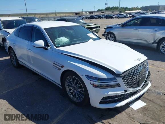 ✅ 2024 Genesis G80 2.5T • VIN: KMTGB4SC8RU225507 • Lot: 43639738. Listed on IAAI with 32,506 mi. Free auction sales archive from the USA and detailed vehicle history report at DreamBid. Image 1.