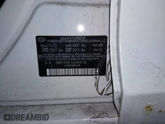 ✅ 2016 Hyundai Sonata SE • VIN: 5NPE24AF1GH344136 • Lot: 44272083. Wystawiony na IAAI z przebiegiem 156 105 mil. Bezpłatny archiwum sprzedaży aukcyjnych z USA i szczegółowy raport historii pojazdu na DreamBid. Zdjęcie 9.