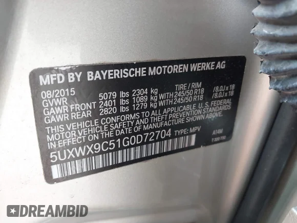 ✅ 2016 BMW X3 xDrive28i • VIN: 5UXWX9C51G0D72704 • Lot: 44197940. Listed on IAAI with 102,322 mi. Free auction sales archive from the USA and detailed vehicle history report at DreamBid. Image 9.