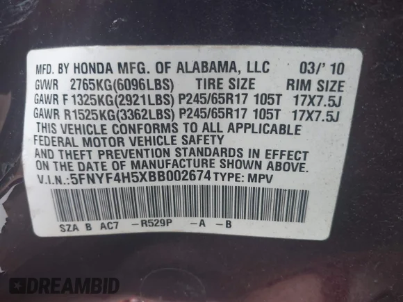 ✅ 2011 Honda Pilot EX-L • VIN: 5FNYF4H5XBB002674 • Лот: 44182234. Опубликован ранее на IAAI с пробегом 183 524 миль. Бесплатный доступ к архиву аукционных продаж из США и подробный отчёт об истории автомобиля на DreamBid. Изображение 9.