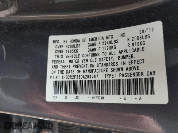 ✅ 2013 Honda Accord LX • VIN: 1HGCR2F36DA284767 • Lot: 45140480. Wystawiony na IAAI z przebiegiem 96 420 mil. Bezpłatny archiwum sprzedaży aukcyjnych z USA i szczegółowy raport historii pojazdu na DreamBid. Zdjęcie 9.