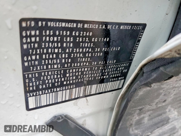 ✅ 2024 Volkswagen Tiguan SE • VIN: 3VV3B7AX7RM069565 • Lot: 99737135. Wystawiony na Copart z przebiegiem 29 624 mil. Bezpłatny archiwum sprzedaży aukcyjnych z USA i szczegółowy raport historii pojazdu na DreamBid. Zdjęcie 14.