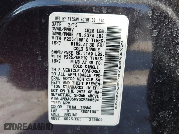 ✅ 2012 Nissan Rogue SV • VIN: JN8AS5MV5CW396594 • Lot: 44358238. Wystawiony na IAAI z przebiegiem 218 659 mil. Bezpłatny archiwum sprzedaży aukcyjnych z USA i szczegółowy raport historii pojazdu na DreamBid. Zdjęcie 9.