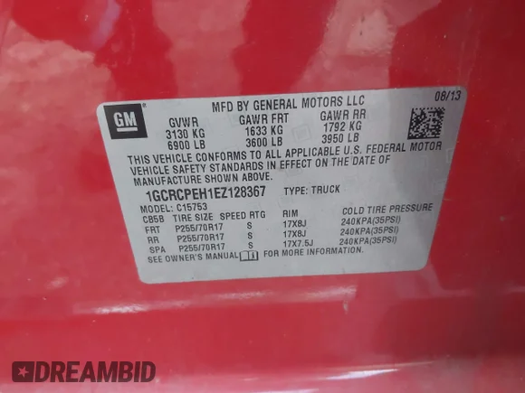 ✅ 2014 Chevrolet Silverado 1500 Work Truck • VIN: 1GCRCPEH1EZ128367 • Lot: 43351569. Listed on IAAI with 218,021 mi. Free auction sales archive from the USA and detailed vehicle history report at DreamBid. Image 9.
