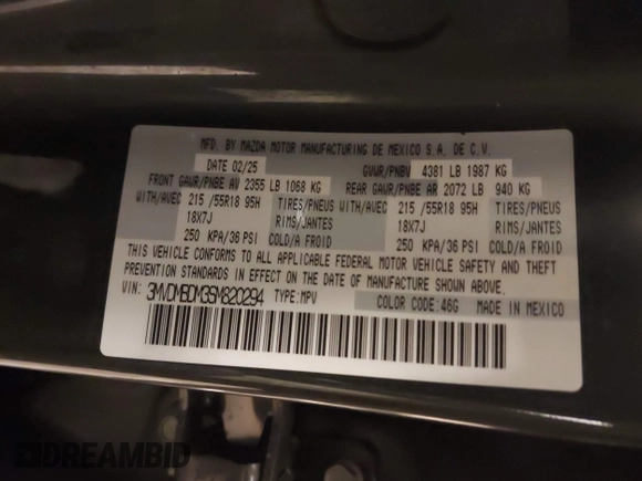✅ 2025 Mazda CX-30 S Premium • VIN: 3MVDMBDM3SM820294 • Lot: 43917803. Wystawiony na IAAI z przebiegiem 1 017 mil. Bezpłatny archiwum sprzedaży aukcyjnych z USA i szczegółowy raport historii pojazdu na DreamBid. Zdjęcie 9.