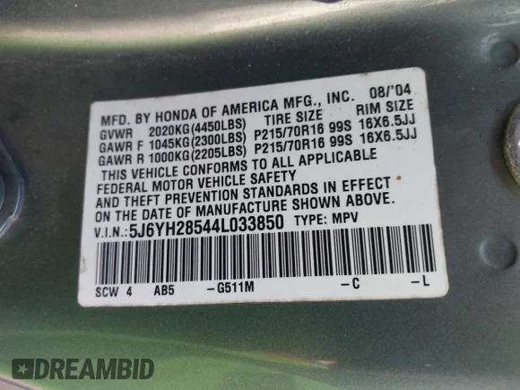 ✅ 2004 Honda Element EX • VIN: 5J6YH28544L033850 • Лот: 43174522. Опубліковано раніше на IAAI з пробігом 209 659 миль. Безкоштовний доступ до архіву аукціонних продажів зі США та докладний звіт про історію автомобіля на DreamBid. Зображення 9.