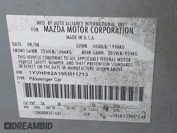 ✅ 2009 Mazda 6 i Touring • VIN: 1YVHP82A195M11713 • Лот: 40910602. Опубліковано раніше на IAAI з пробігом Не вказано. Безкоштовний доступ до архіву аукціонних продажів зі США та докладний звіт про історію автомобіля на DreamBid. Зображення 9.