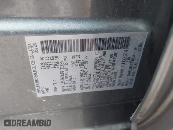 ✅ 2024 Nissan Rogue SV • VIN: 5N1BT3BBXRC710224 • Lot: 45315875. Wystawiony na IAAI z przebiegiem 73 658 mil. Bezpłatny archiwum sprzedaży aukcyjnych z USA i szczegółowy raport historii pojazdu na DreamBid. Zdjęcie 9.