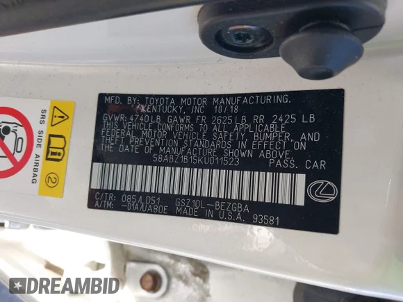 ✅ 2019 Lexus ES 350 F Sport • VIN: 58ABZ1B15KU011523 • Лот: 44669760. Опубліковано раніше на IAAI з пробігом 28 066 миль. Безкоштовний доступ до архіву аукціонних продажів зі США та докладний звіт про історію автомобіля на DreamBid. Зображення 9.