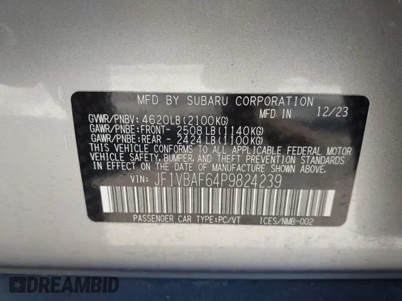 ✅ 2023 Subaru WRX Premium • VIN: JF1VBAF64P9824239 • Lot: 41703298. Wystawiony na IAAI z przebiegiem 15 525 mil. Bezpłatny archiwum sprzedaży aukcyjnych z USA i szczegółowy raport historii pojazdu na DreamBid. Zdjęcie 9.