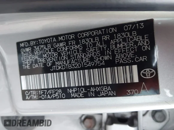 ✅ 2013 Toyota Prius Two • VIN: JTDKDTB32D1549754 • Lot: 44061008. Wystawiony na IAAI z przebiegiem 246 469 mil. Bezpłatny archiwum sprzedaży aukcyjnych z USA i szczegółowy raport historii pojazdu na DreamBid. Zdjęcie 9.