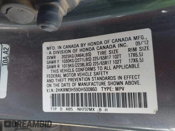 ✅ 2013 Honda CR-V EX • VIN: 2HKRM3H59DH500860 • Lot: 45249963. Wystawiony na IAAI z przebiegiem 303 115 mil. Bezpłatny archiwum sprzedaży aukcyjnych z USA i szczegółowy raport historii pojazdu na DreamBid. Zdjęcie 9.