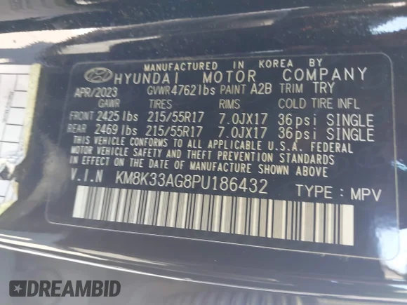 ✅ 2023 Hyundai Kona SEL • VIN: KM8K33AG8PU186432 • Lot: 44388194. Wystawiony na IAAI z przebiegiem 73 223 mil. Bezpłatny archiwum sprzedaży aukcyjnych z USA i szczegółowy raport historii pojazdu na DreamBid. Zdjęcie 9.
