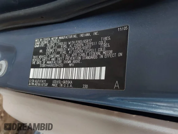 ✅ 2006 Toyota Sequoia SR5 • VIN: 5TDBT44AX6S264293 • Лот: 44375160. Опубліковано раніше на IAAI з пробігом 273 884 миль. Безкоштовний доступ до архіву аукціонних продажів зі США та докладний звіт про історію автомобіля на DreamBid. Зображення 9.