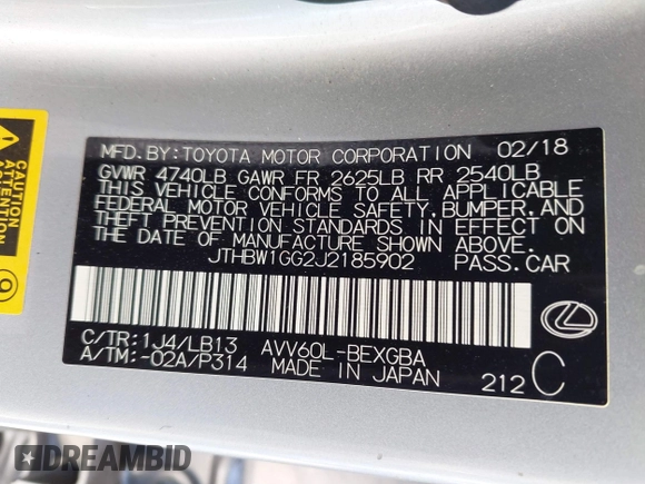 ✅ 2018 Lexus ES 300h • VIN: JTHBW1GG2J2185902 • Lot: 44815553. Wystawiony na IAAI z przebiegiem 143 477 mil. Bezpłatny archiwum sprzedaży aukcyjnych z USA i szczegółowy raport historii pojazdu na DreamBid. Zdjęcie 9.