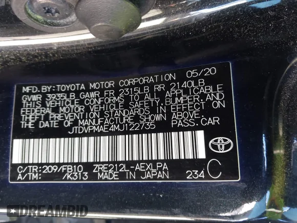 ✅ 2021 Toyota Corolla LE • VIN: JTDVPMAE4MJ122735 • Lot: 44184200. Wystawiony na IAAI z przebiegiem 74 124 mil. Bezpłatny archiwum sprzedaży aukcyjnych z USA i szczegółowy raport historii pojazdu na DreamBid. Zdjęcie 9.
