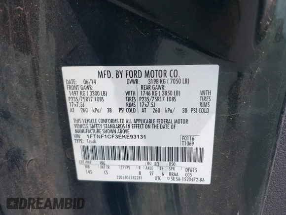 ✅ 2014 Ford F-150 XL • VIN: 1FTNF1CF3EKE93131 • Lot: 45294253. Wystawiony na IAAI z przebiegiem 22 121 mil. Bezpłatny archiwum sprzedaży aukcyjnych z USA i szczegółowy raport historii pojazdu na DreamBid. Zdjęcie 9.