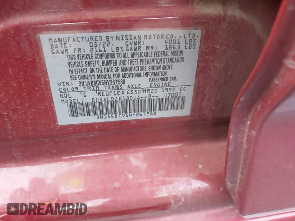 ✅ 2022 Nissan Sentra SV • VIN: 3N1AB8CV5NY267588 • Lot: 44331152. Wystawiony na IAAI z przebiegiem 73 292 mil. Bezpłatny archiwum sprzedaży aukcyjnych z USA i szczegółowy raport historii pojazdu na DreamBid. Zdjęcie 9.