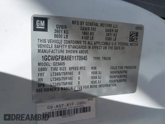 ✅ 2014 Chevrolet Express Cargo • VIN: 1GCWGFBA6E1170945 • Лот: 43121831. Опубліковано раніше на IAAI з пробігом 226 615 миль. Безкоштовний доступ до архіву аукціонних продажів зі США та докладний звіт про історію автомобіля на DreamBid. Зображення 9.