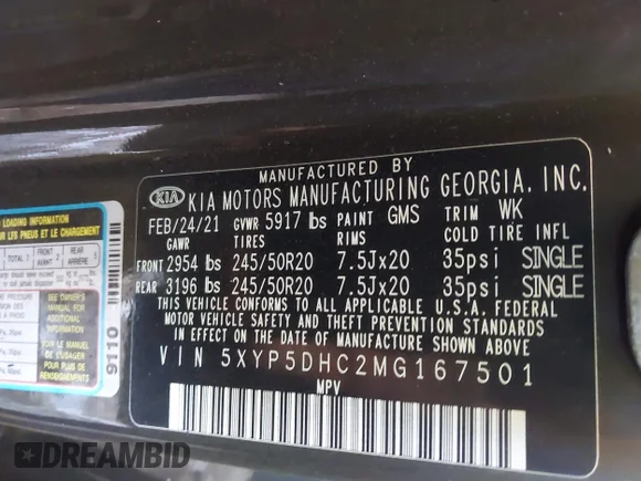 ✅ 2021 Kia Telluride SX • VIN: 5XYP5DHC2MG167501 • Лот: 41998040. Опубликован ранее на IAAI с пробегом Не указан. Бесплатный доступ к архиву аукционных продаж из США и подробный отчёт об истории автомобиля на DreamBid. Изображение 9.