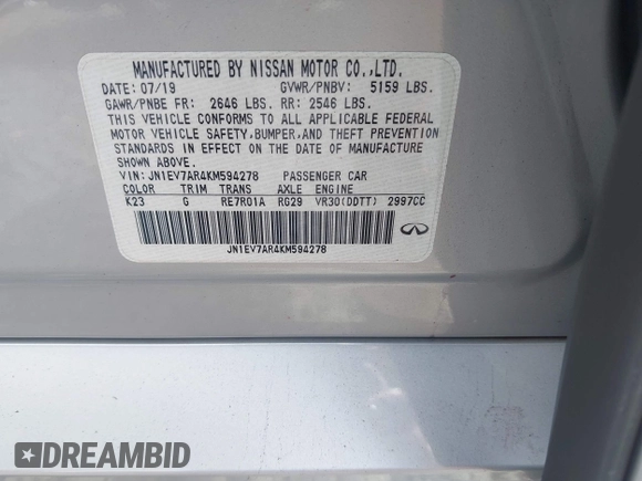 ✅ 2019 Infiniti Q50 Luxe • VIN: JN1EV7AR4KM594278 • Lot: 42614521. Wystawiony na IAAI z przebiegiem 52 013 mil. Bezpłatny archiwum sprzedaży aukcyjnych z USA i szczegółowy raport historii pojazdu na DreamBid. Zdjęcie 9.