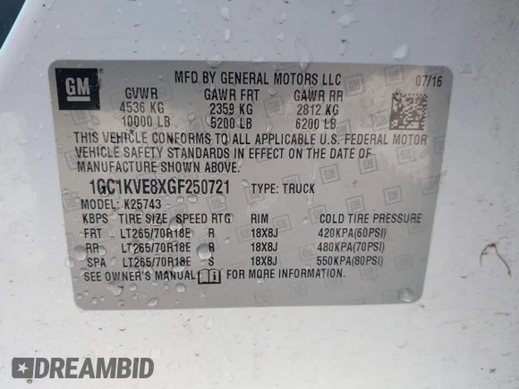 ✅ 2016 Chevrolet Silverado 2500HD LT • VIN: 1GC1KVE8XGF250721 • Lot: 44866724. Wystawiony na IAAI z przebiegiem 209 203 mil. Bezpłatny archiwum sprzedaży aukcyjnych z USA i szczegółowy raport historii pojazdu na DreamBid. Zdjęcie 9.