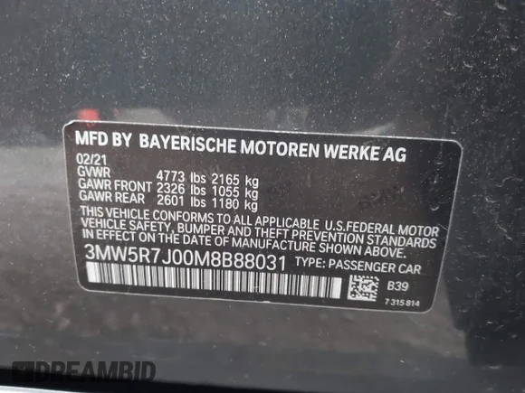 ✅ 2021 BMW 3 Series 330i xDrive • VIN: 3MW5R7J00M8B88031 • Lot: 45422346. Wystawiony na IAAI z przebiegiem 46 235 mil. Bezpłatny archiwum sprzedaży aukcyjnych z USA i szczegółowy raport historii pojazdu na DreamBid. Zdjęcie 9.