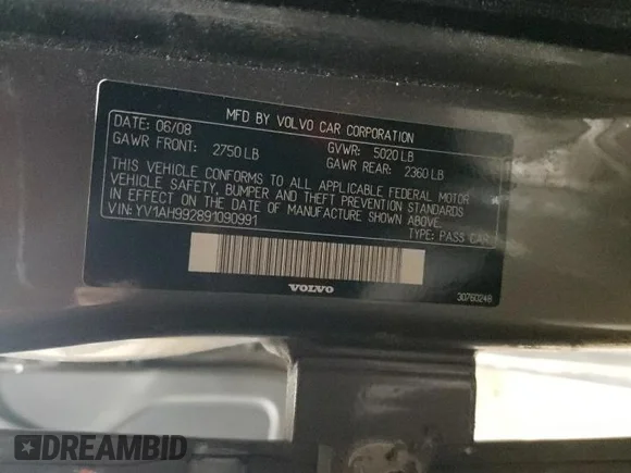 ✅ 2009 Volvo S80 I6 Turbo • VIN: YV1AH992891090991 • Lot: 81934304. Listed on Copart with 163,884 mi. Free auction sales archive from the USA and detailed vehicle history report at DreamBid. Image 13.
