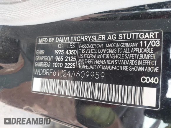✅ 2004 Mercedes-Benz C 240 • VIN: WDBRF61J24A609959 • Лот: 45016564. Опубліковано раніше на IAAI з пробігом 230 846 миль. Безкоштовний доступ до архіву аукціонних продажів зі США та докладний звіт про історію автомобіля на DreamBid. Зображення 9.