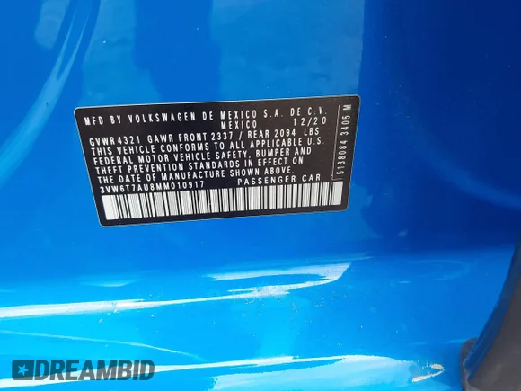 ✅ 2021 Volkswagen Golf GTI S • VIN: 3VW6T7AU8MM010917 • Lot: 42523697. Wystawiony na IAAI z przebiegiem 52 957 mil. Bezpłatny archiwum sprzedaży aukcyjnych z USA i szczegółowy raport historii pojazdu na DreamBid. Zdjęcie 9.