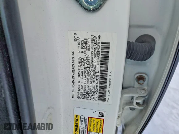 ✅ 2018 Honda Accord LX • VIN: 1HGCV1F17JA256153 • Lot: 73383605. Wystawiony na Copart z przebiegiem 163 204 mil. Bezpłatny archiwum sprzedaży aukcyjnych z USA i szczegółowy raport historii pojazdu na DreamBid. Zdjęcie 13.