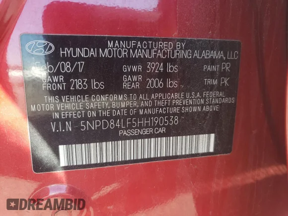 ✅ 2017 Hyundai Elantra Limited • VIN: 5NPD84LF5HH190538 • Лот: 66874232. Опубликован ранее на Copart с пробегом 87 761 миль. Бесплатный доступ к архиву аукционных продаж из США и подробный отчёт об истории автомобиля на DreamBid. Изображение 10.
