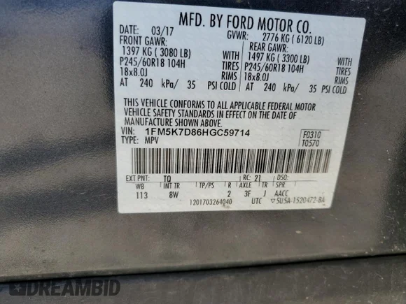✅ 2017 Ford Explorer XLT • VIN: 1FM5K7D86HGC59714 • Lot: 54451914. Wystawiony na Copart z przebiegiem 108 132 mil. Bezpłatny archiwum sprzedaży aukcyjnych z USA i szczegółowy raport historii pojazdu na DreamBid. Zdjęcie 14.
