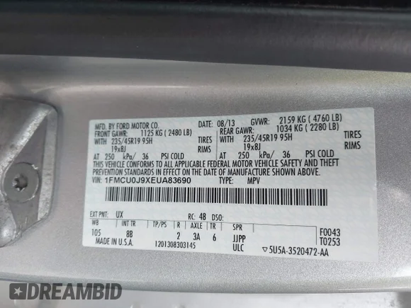 ✅ 2014 Ford Escape Titanium • VIN: 1FMCU0J9XEUA83690 • Lot: 43606989. Wystawiony na IAAI z przebiegiem 118 936 mil. Bezpłatny archiwum sprzedaży aukcyjnych z USA i szczegółowy raport historii pojazdu na DreamBid. Zdjęcie 9.