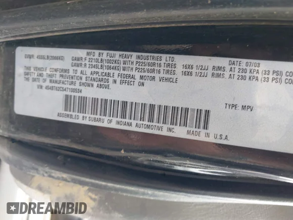 ✅ 2004 Subaru Baja Special Sports • VIN: 4S4BT62C547100534 • Lot: 42377778. Listed on IAAI with 290,628 mi. Free auction sales archive from the USA and detailed vehicle history report at DreamBid. Image 9.
