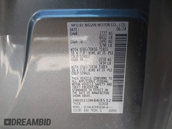 ✅ 2024 Nissan Frontier Pro-X • VIN: 1N6ED1EJ2RN669532 • Lot: 40638285. Wystawiony na IAAI z przebiegiem 4 364 mil. Bezpłatny archiwum sprzedaży aukcyjnych z USA i szczegółowy raport historii pojazdu na DreamBid. Zdjęcie 9.