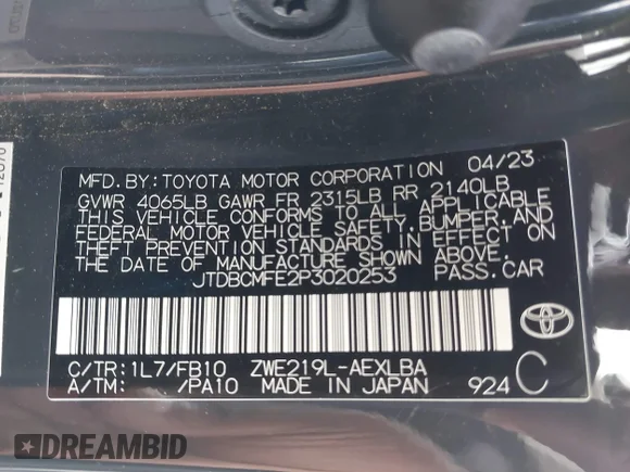 ✅ 2023 Toyota Corolla Hybrid SE Infrared • VIN: JTDBCMFE2P3020253 • Lot: 43599976. Wystawiony na IAAI z przebiegiem 52 849 mil. Bezpłatny archiwum sprzedaży aukcyjnych z USA i szczegółowy raport historii pojazdu na DreamBid. Zdjęcie 9.