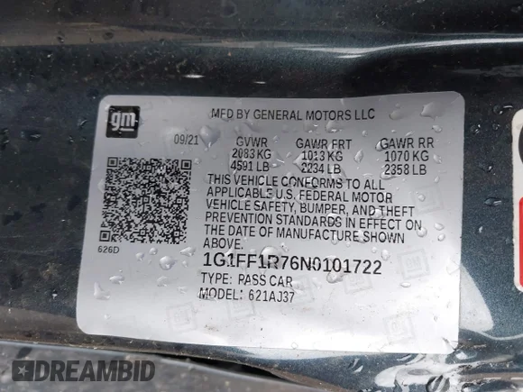 ✅ 2022 Chevrolet Camaro 1SS • VIN: 1G1FF1R76N0101722 • Lot: 45130923. Wystawiony na IAAI z przebiegiem Nie podano. Bezpłatny archiwum sprzedaży aukcyjnych z USA i szczegółowy raport historii pojazdu na DreamBid. Zdjęcie 9.