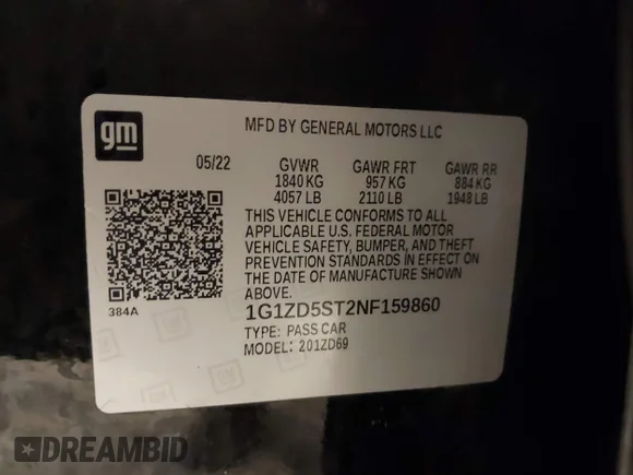 ✅ 2022 Chevrolet Malibu LT • VIN: 1G1ZD5ST2NF159860 • Lot: 43695225. Wystawiony na IAAI z przebiegiem 78 375 mil. Bezpłatny archiwum sprzedaży aukcyjnych z USA i szczegółowy raport historii pojazdu na DreamBid. Zdjęcie 9.
