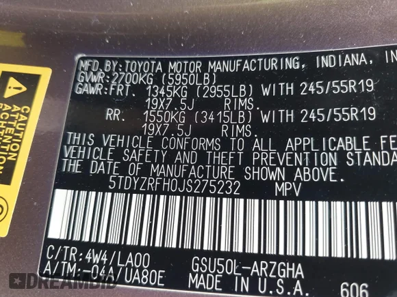 ✅ 2018 Toyota Highlander Limited • VIN: 5TDYZRFH0JS275232 • Лот: 45272341. Опубликован ранее на IAAI с пробегом 78 054 миль. Бесплатный доступ к архиву аукционных продаж из США и подробный отчёт об истории автомобиля на DreamBid. Изображение 9.