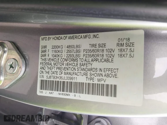 ✅ 2018 Acura RDX • VIN: 5J8TB3H36JL009911 • Lot: 44633021. Wystawiony na IAAI z przebiegiem 60 736 mil. Bezpłatny archiwum sprzedaży aukcyjnych z USA i szczegółowy raport historii pojazdu na DreamBid. Zdjęcie 9.