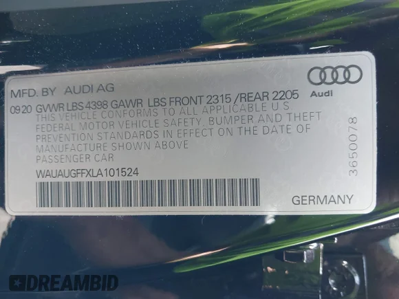 ✅ 2020 Audi A3 Premium • VIN: WAUAUGFFXLA101524 • Лот: 43086585. Опубліковано раніше на IAAI з пробігом 8 187 миль. Безкоштовний доступ до архіву аукціонних продажів зі США та докладний звіт про історію автомобіля на DreamBid. Зображення 9.