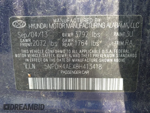 ✅ 2013 Hyundai Elantra Limited • VIN: 5NPDH4AEXDH413418 • Lot: 45578444. Wystawiony na IAAI z przebiegiem 246 957 mil. Bezpłatny archiwum sprzedaży aukcyjnych z USA i szczegółowy raport historii pojazdu na DreamBid. Zdjęcie 9.