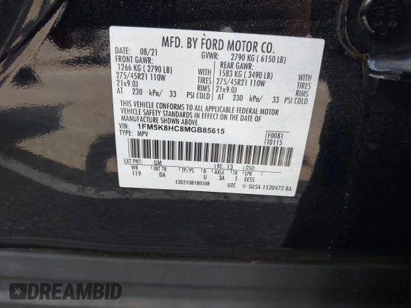 ✅ 2021 Ford Explorer Platinum • VIN: 1FM5K8HC8MGB85615 • Lot: 42794161. Wystawiony na IAAI z przebiegiem 29 839 mil. Bezpłatny archiwum sprzedaży aukcyjnych z USA i szczegółowy raport historii pojazdu na DreamBid. Zdjęcie 9.