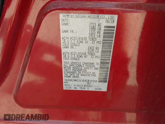 ✅ 2018 Nissan Pathfinder SV • VIN: 5N1DR2MM5JC668498 • Лот: 45512893. Опубликован ранее на IAAI с пробегом 171 731 миль. Бесплатный доступ к архиву аукционных продаж из США и подробный отчёт об истории автомобиля на DreamBid. Изображение 9.