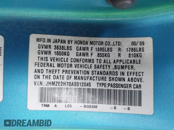 ✅ 2010 Honda Insight EX • VIN: JHMZE2H70AS012045 • Lot: 41824367. Wystawiony na IAAI z przebiegiem 198 533 mil. Bezpłatny archiwum sprzedaży aukcyjnych z USA i szczegółowy raport historii pojazdu na DreamBid. Zdjęcie 9.